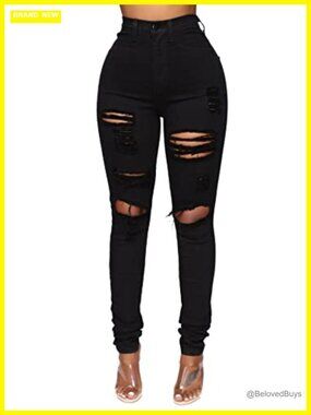 High Waisted Ripped Skinny Stretch Jeans Distressed Butt Lifting Denim Pants